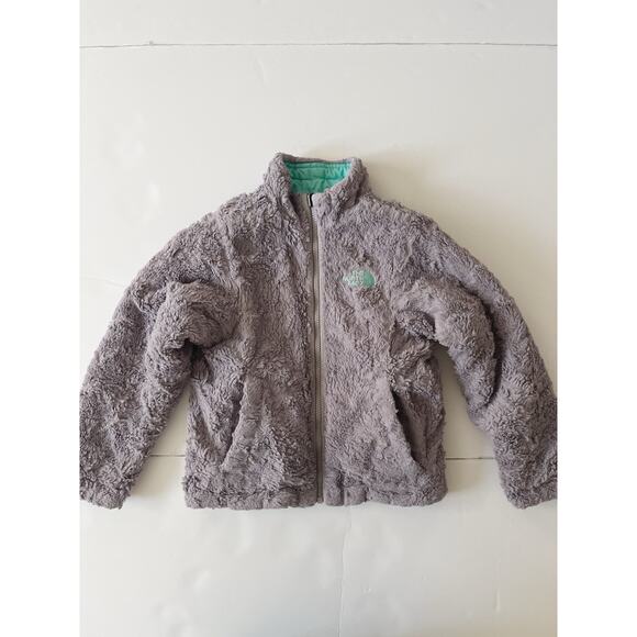The North Face Reversible Jacket Girl XS 6 Teal Blue Faux Fur Ski Outdoor Flaw - Picture 10 of 11